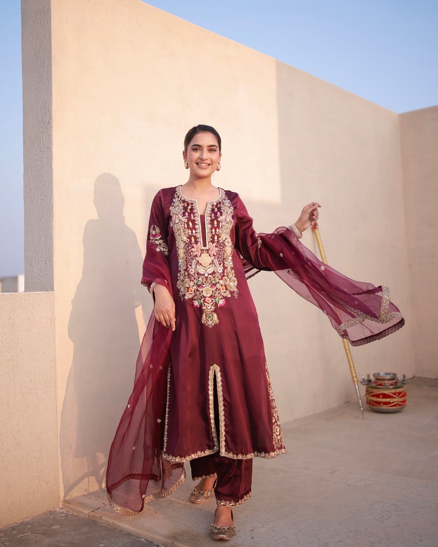 🌸 “Bloom in Elegance – Exquisite Maroon Embroidered Suit”