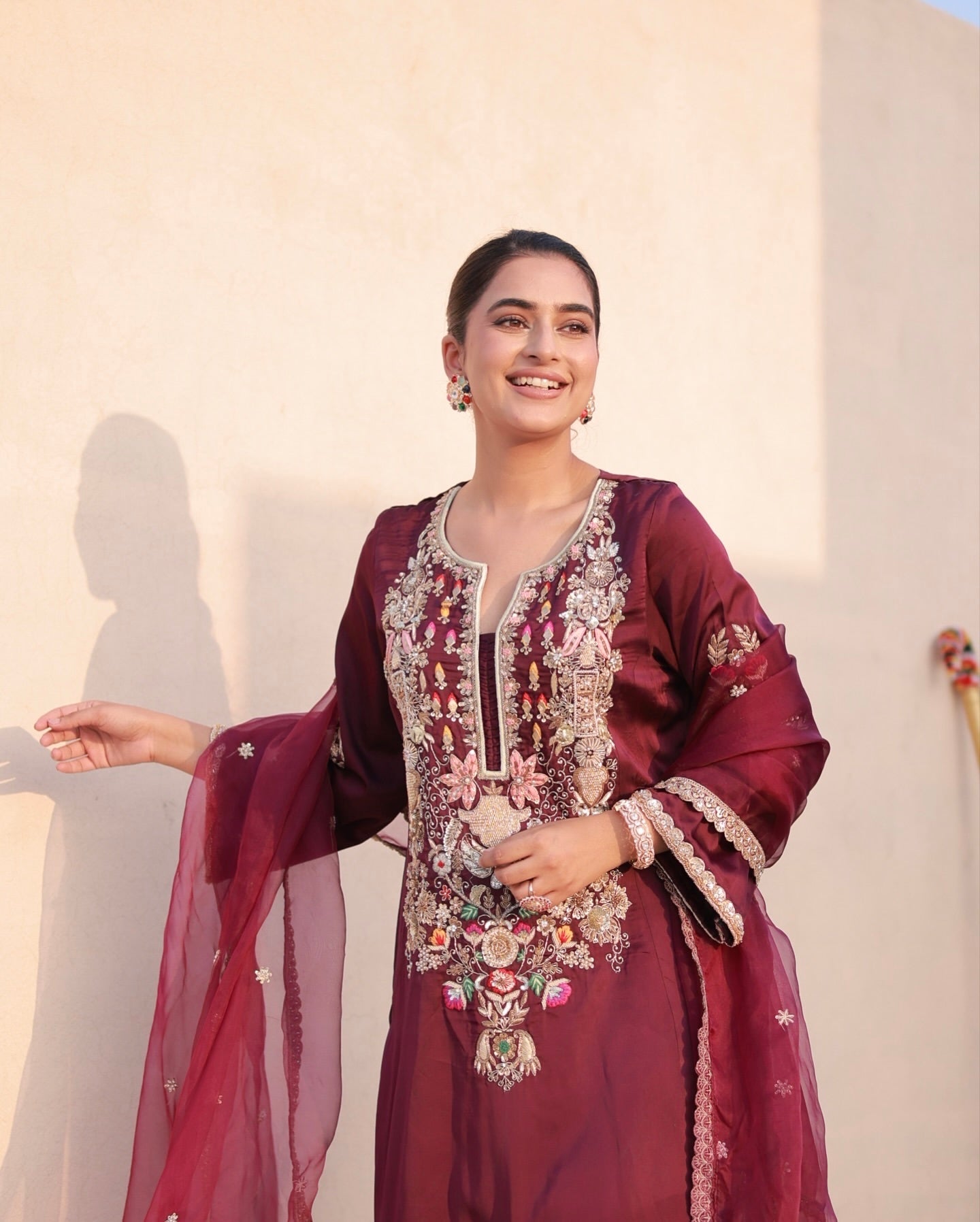 🌸 “Bloom in Elegance – Exquisite Maroon Embroidered Suit”
