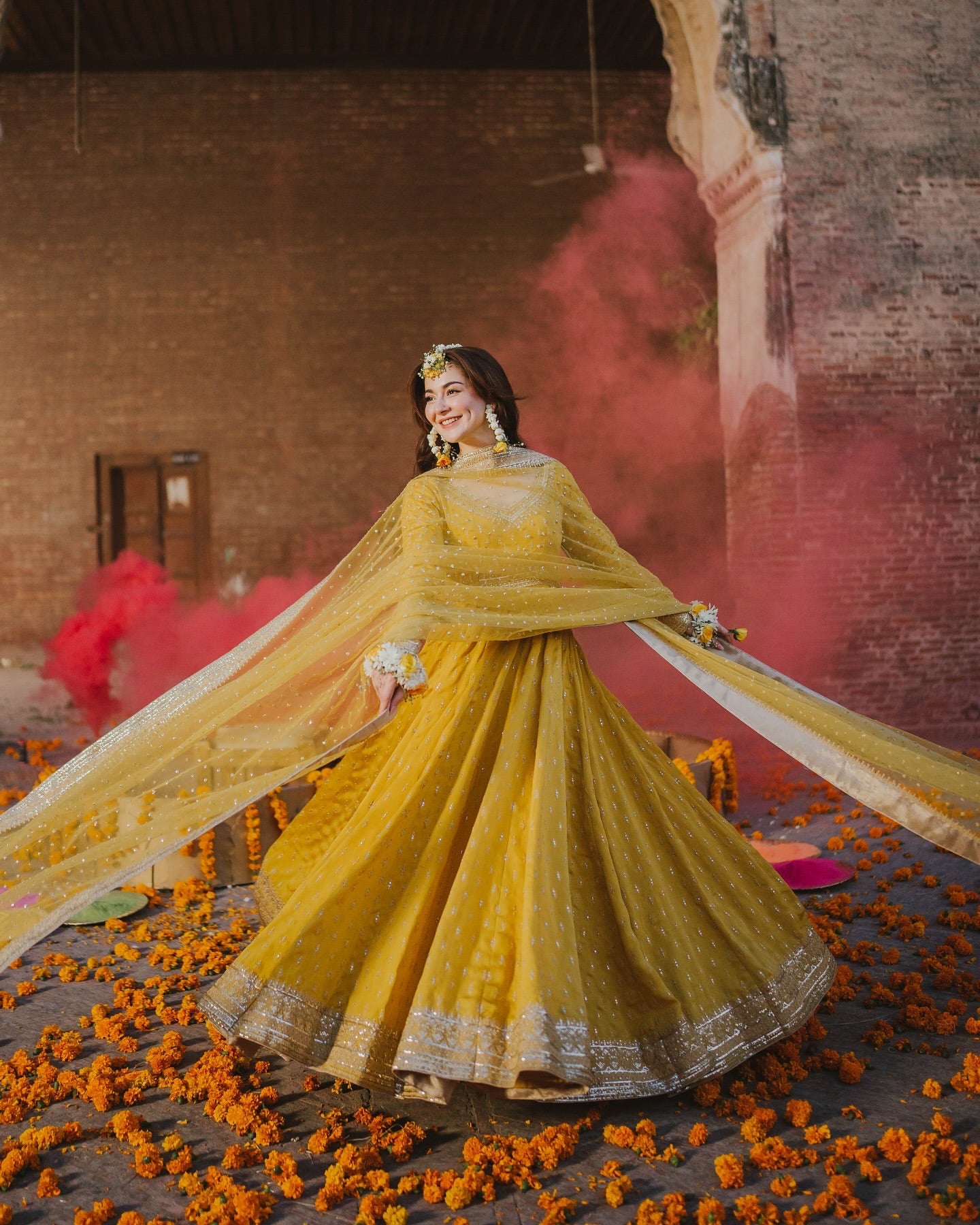 Golden Radiance: Embroidered Chinon Silk Gown Set with Sequin Dupatta