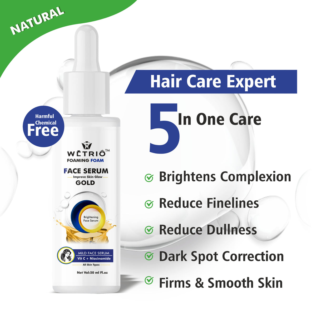Foaming Face Serum – Gold | Brightening Face Serum with Vitamin C & Niacinamide