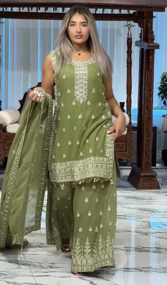 Grace in Every Thread – Elegant Green Embroidered Suit