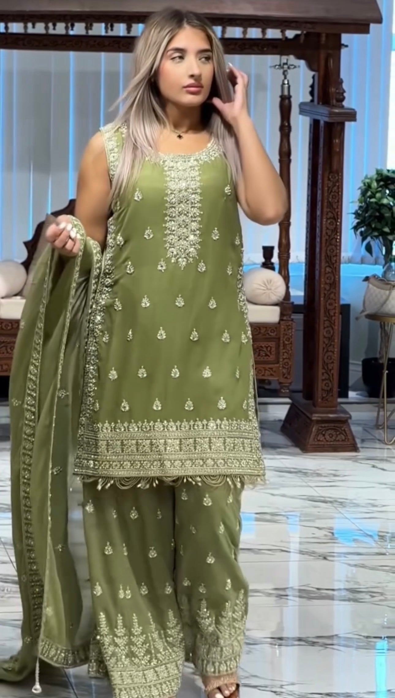 Grace in Every Thread – Elegant Green Embroidered Suit