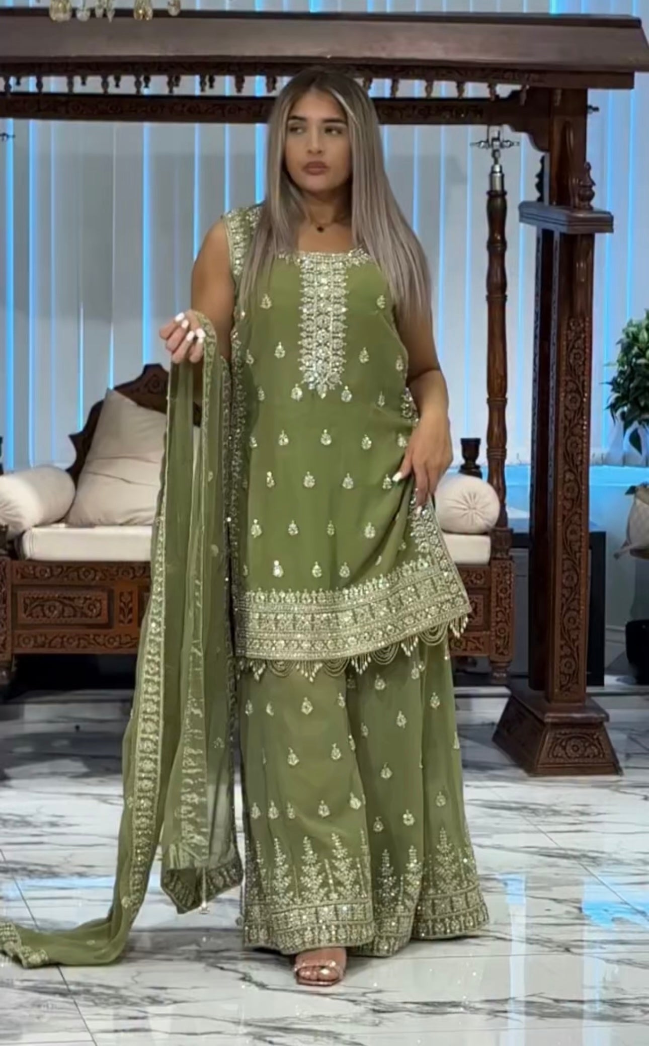 Grace in Every Thread – Elegant Green Embroidered Suit