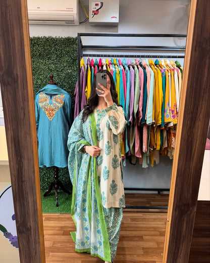Printed Cotton Suit Sets Now in Four Striking Colors!  Primary Text