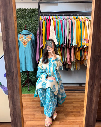 Printed Cotton Suit Sets Now in Four Striking Colors!  Primary Text