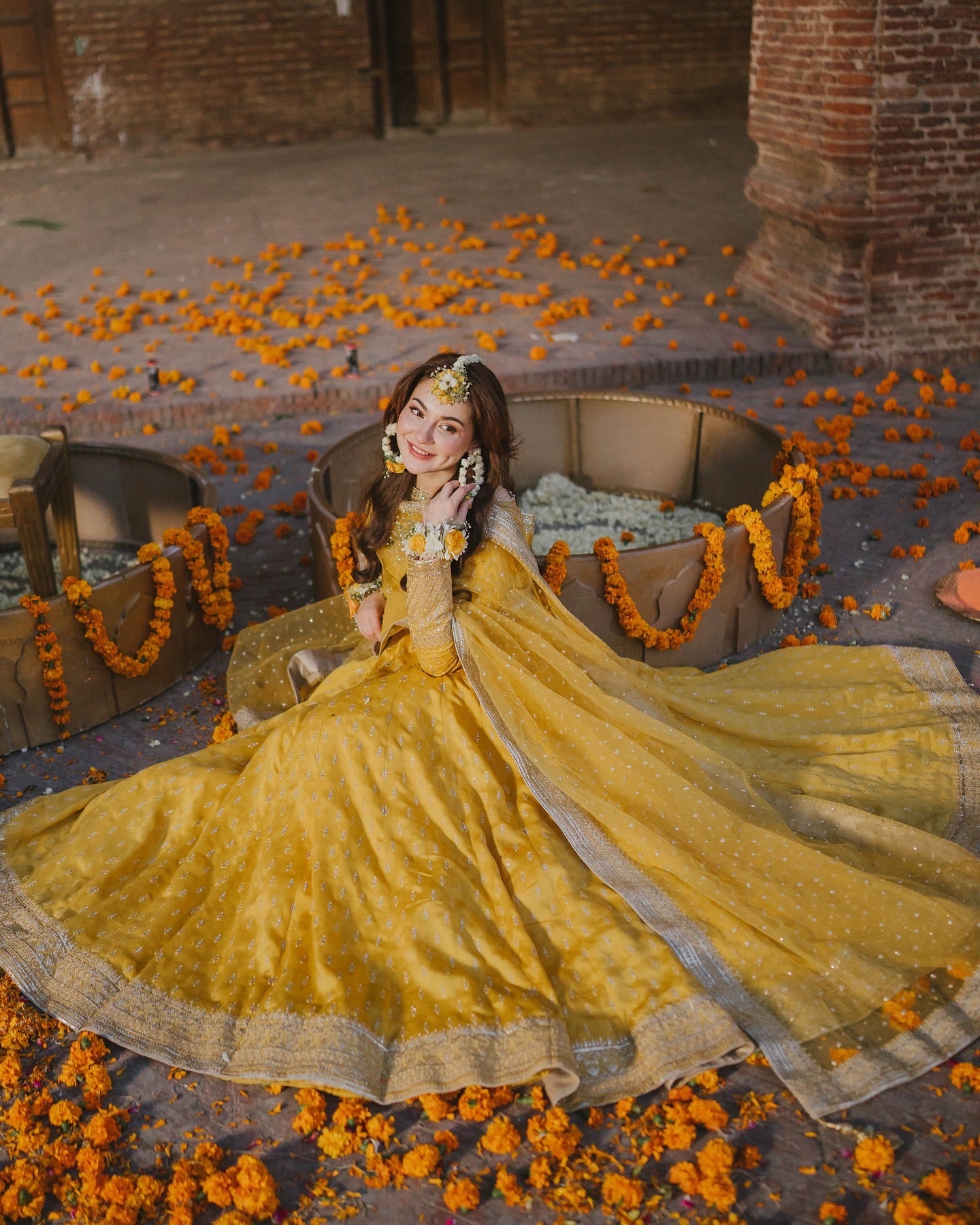 Golden Radiance: Embroidered Chinon Silk Gown Set with Sequin Dupatta
