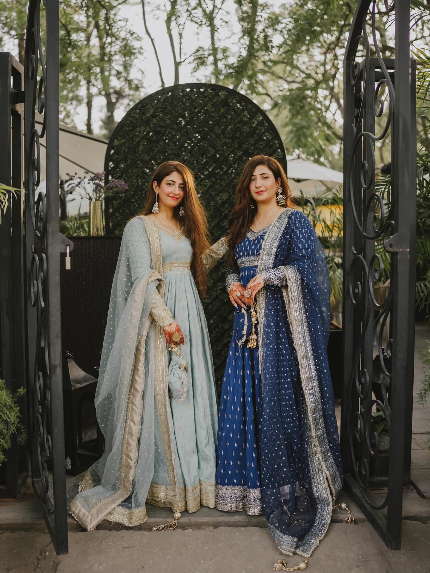 Golden Radiance: Embroidered Chinon Silk Gown Set with Sequin Dupatta