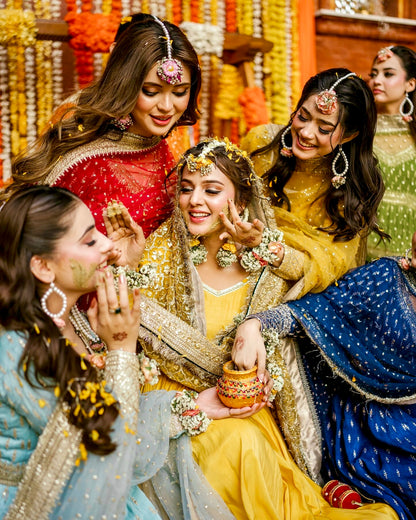 Golden Radiance: Embroidered Chinon Silk Gown Set with Sequin Dupatta
