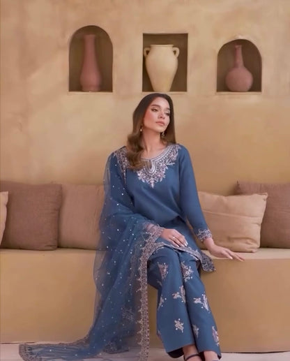 Royal Blue Elegance – Embroidered Perfection