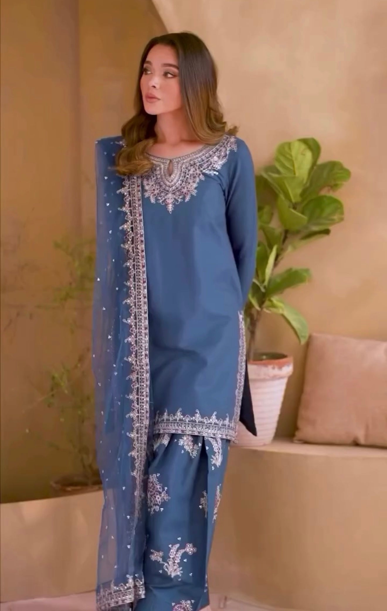 Royal Blue Elegance – Embroidered Perfection
