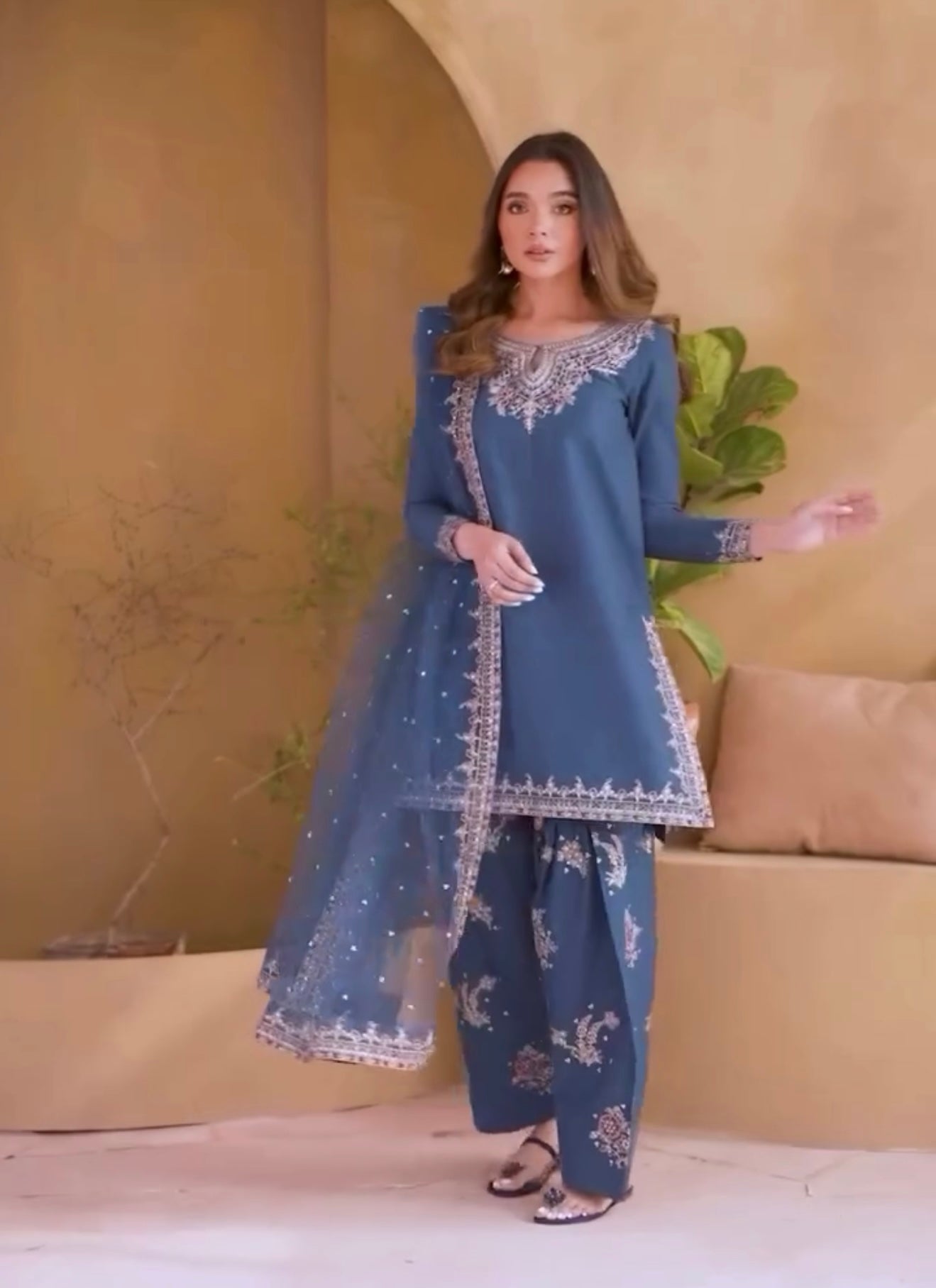 Royal Blue Elegance – Embroidered Perfection