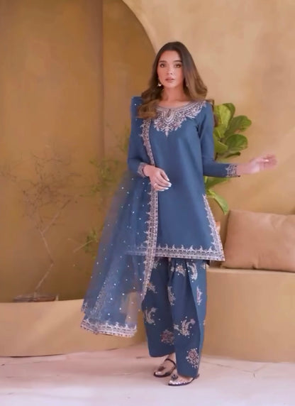 Royal Blue Elegance – Embroidered Perfection