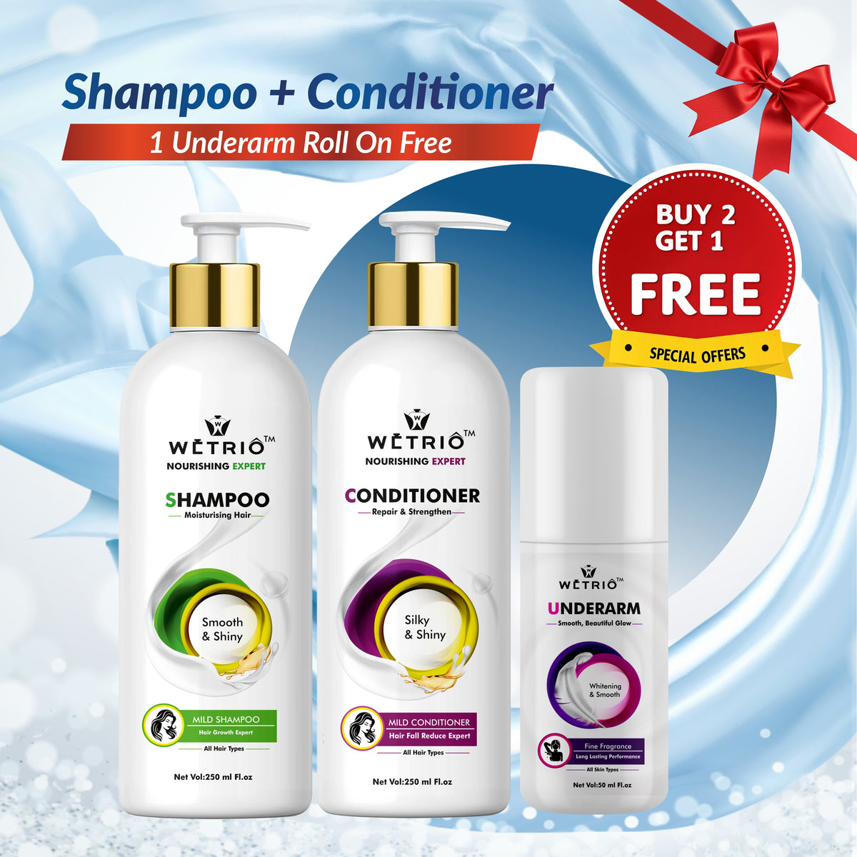 Hair & Skin Care Combo – Shampoo, Conditioner & Underarm Care