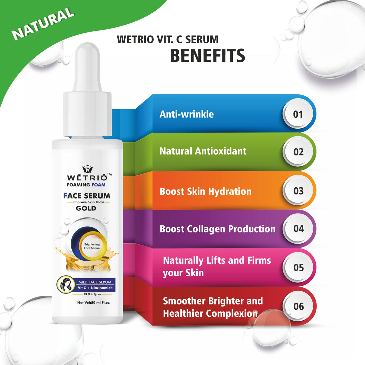 Foaming Face Serum – Gold | Brightening Face Serum with Vitamin C & Niacinamide